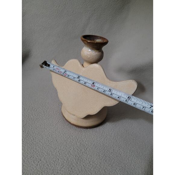 Pottery Angel Candle Holder Clay Signed Winged - Picture 9 of 9